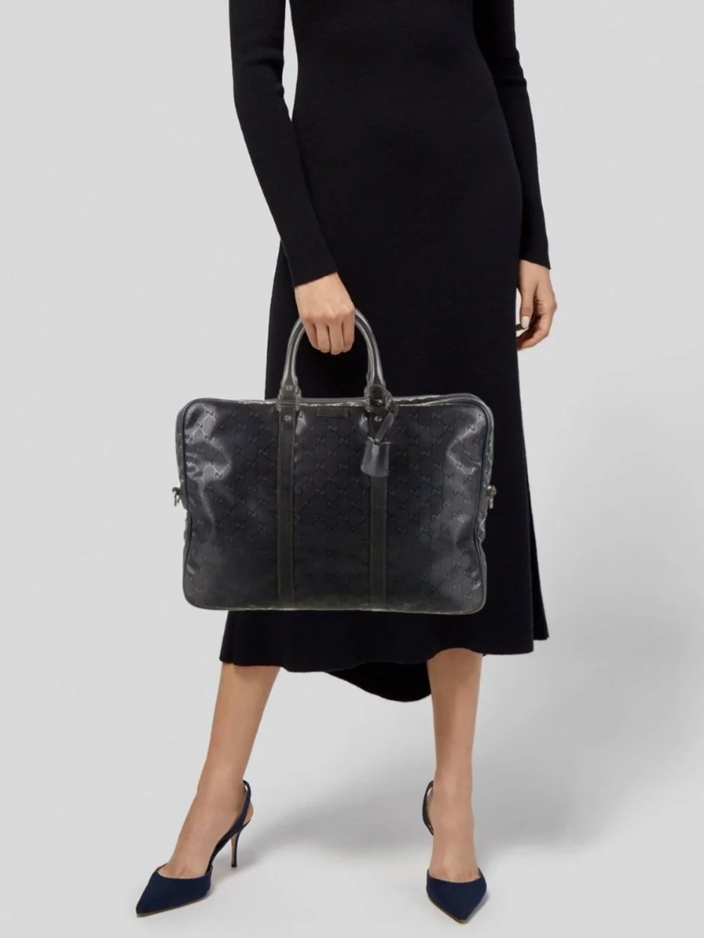 Authentic Gucci GG Imprimé Briefcase/Laptop Bag Navy Blue